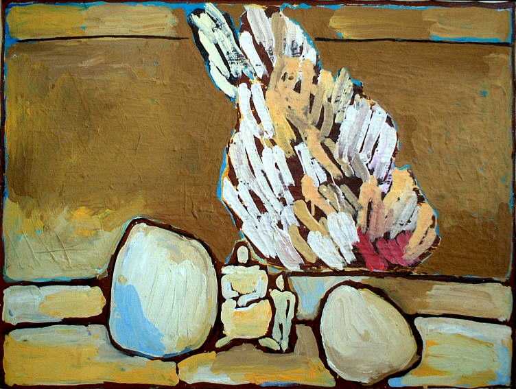 Donne con bambino tra rocce, 1970