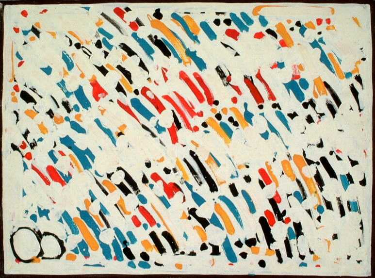 Due rocce su vegetazione a tratteggio ritmico trasversale, 1976